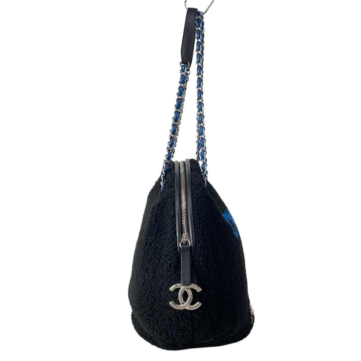 Chanel Shoulder Bag Deauville Line Black Blue Pink Chain Silver Leather — view 2