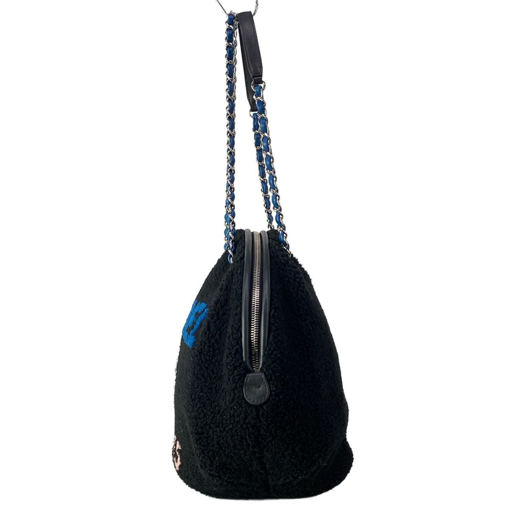 Chanel Shoulder Bag Deauville Line Black Blue Pink Chain Silver Leather — view 4