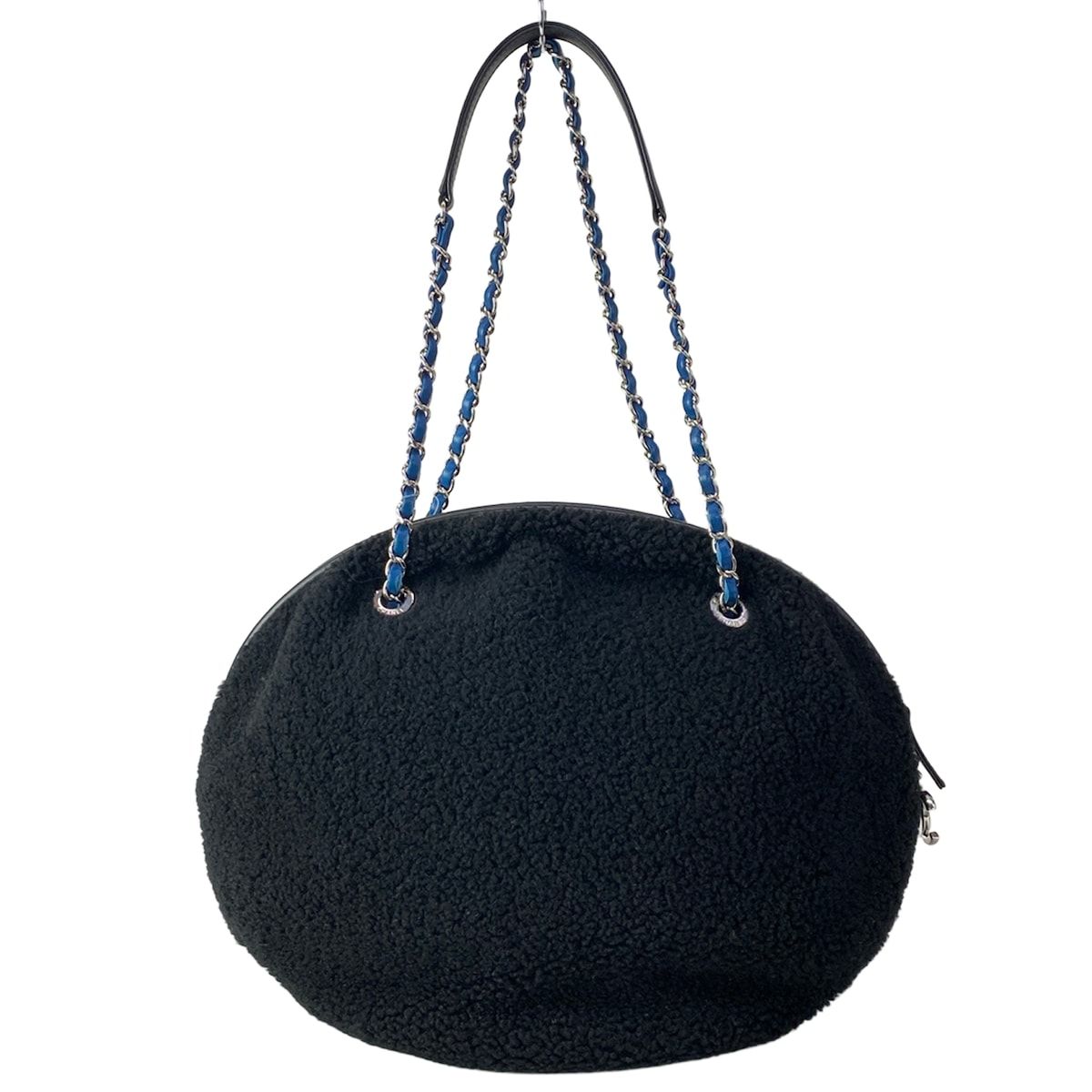 Chanel Shoulder Bag Deauville Line Black Blue Pink Chain Silver Leather — view 3