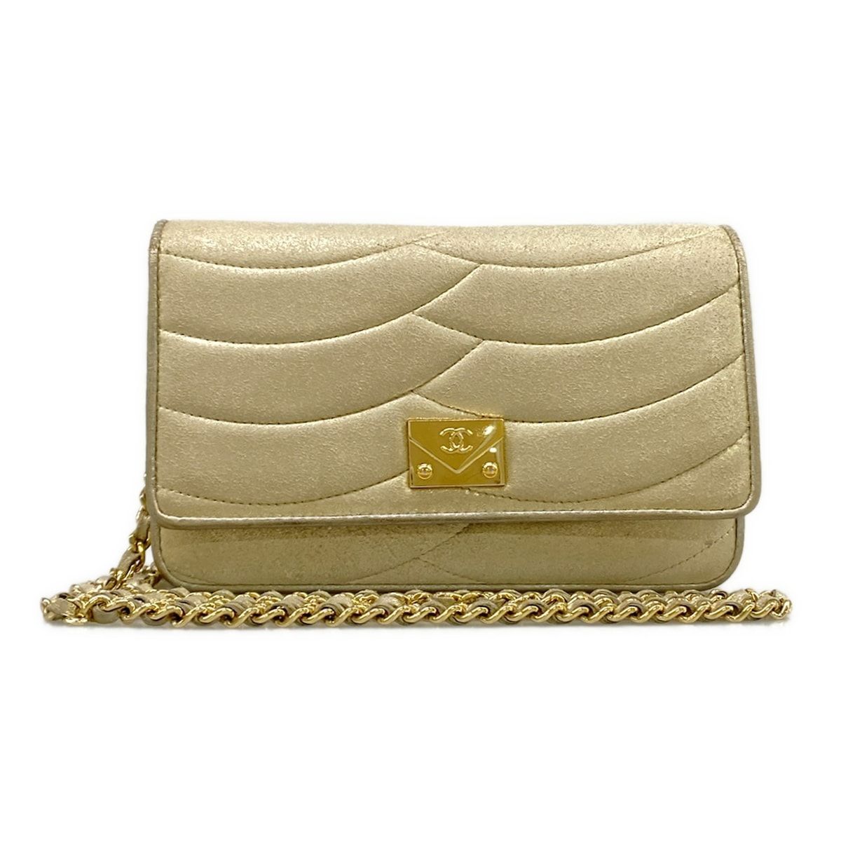 Chanel Wallet Gold Chain Wave Stitch Shoulder