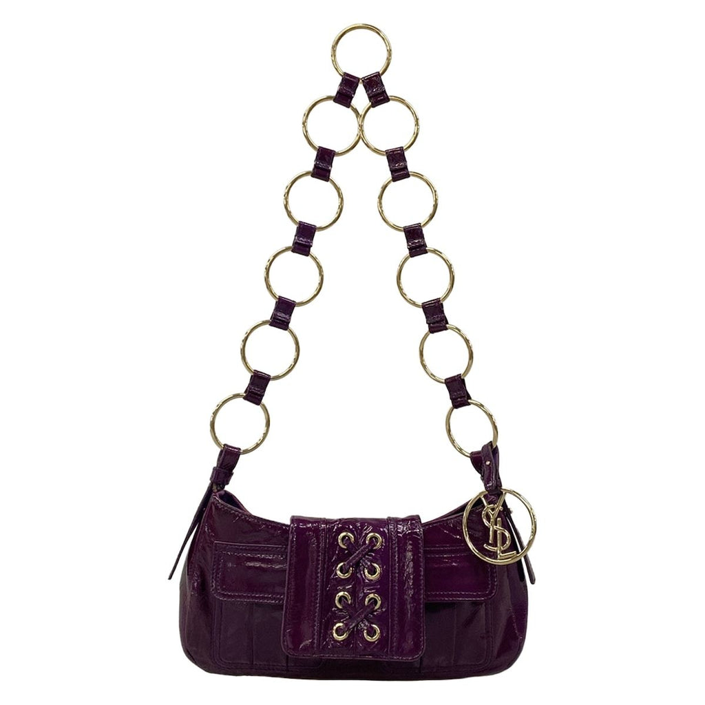 Saint Laurent Rive Gauche Shoulder Bag Purple Chain Leather