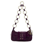Saint Laurent Rive Gauche Shoulder Bag Purple Chain Leather