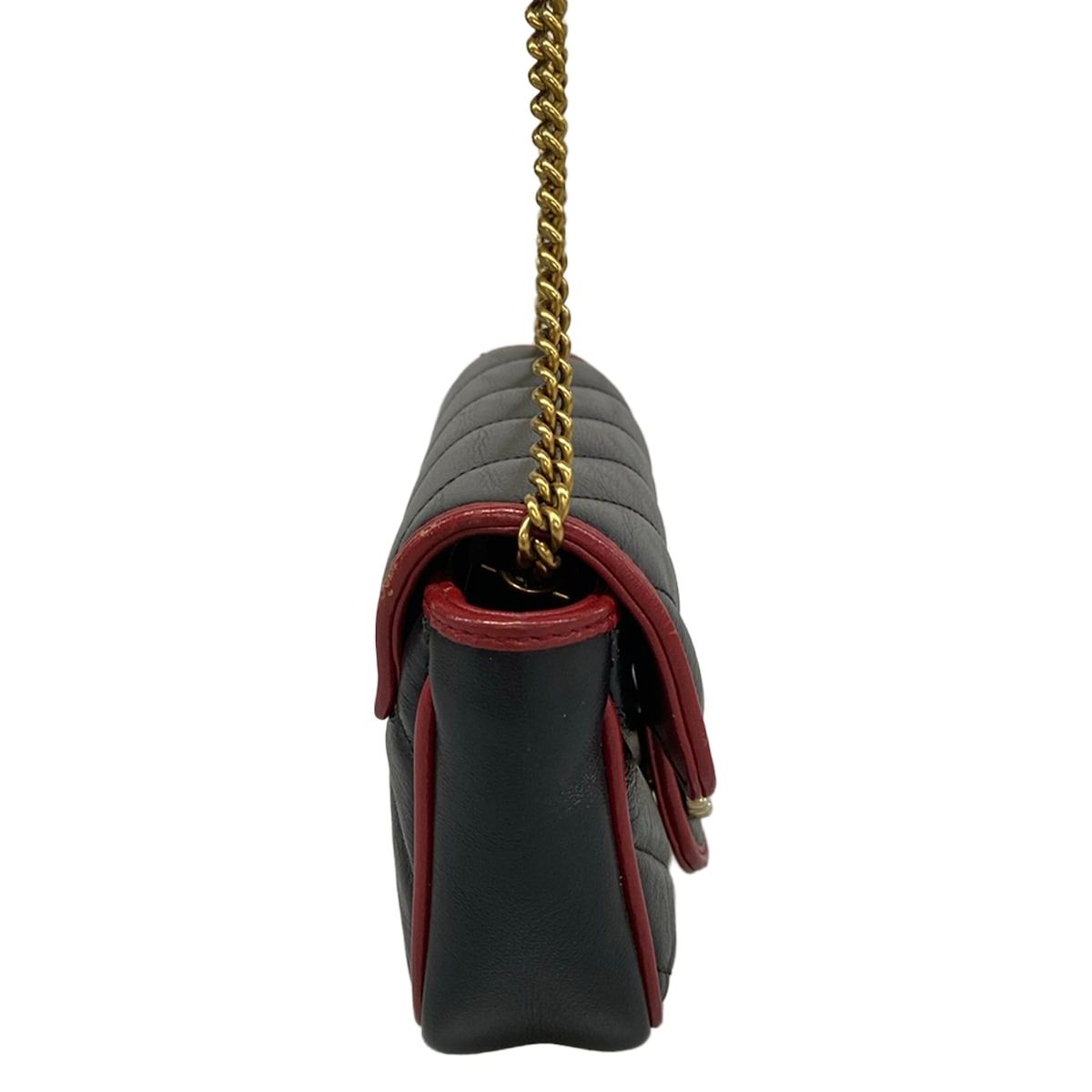 Gucci Shoulder Bag Marmont Black Red Chain Leather — view 2