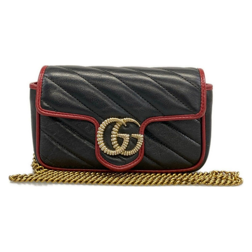 Gucci Shoulder Bag Marmont Black Red Chain Leather