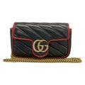 Gucci Shoulder Bag Marmont Black Red Chain Leather