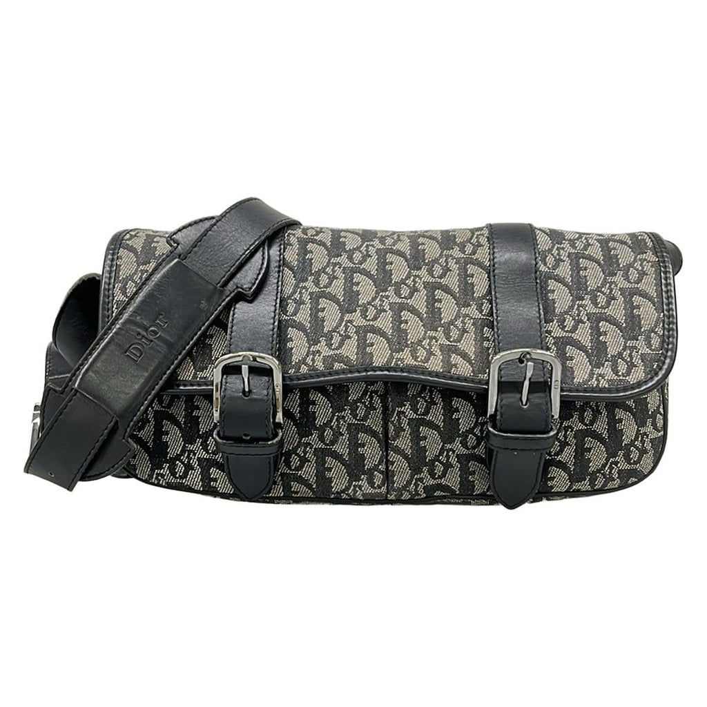 Dior Shoulder Bag Trotter Black Ivory Dark Gray Leather
