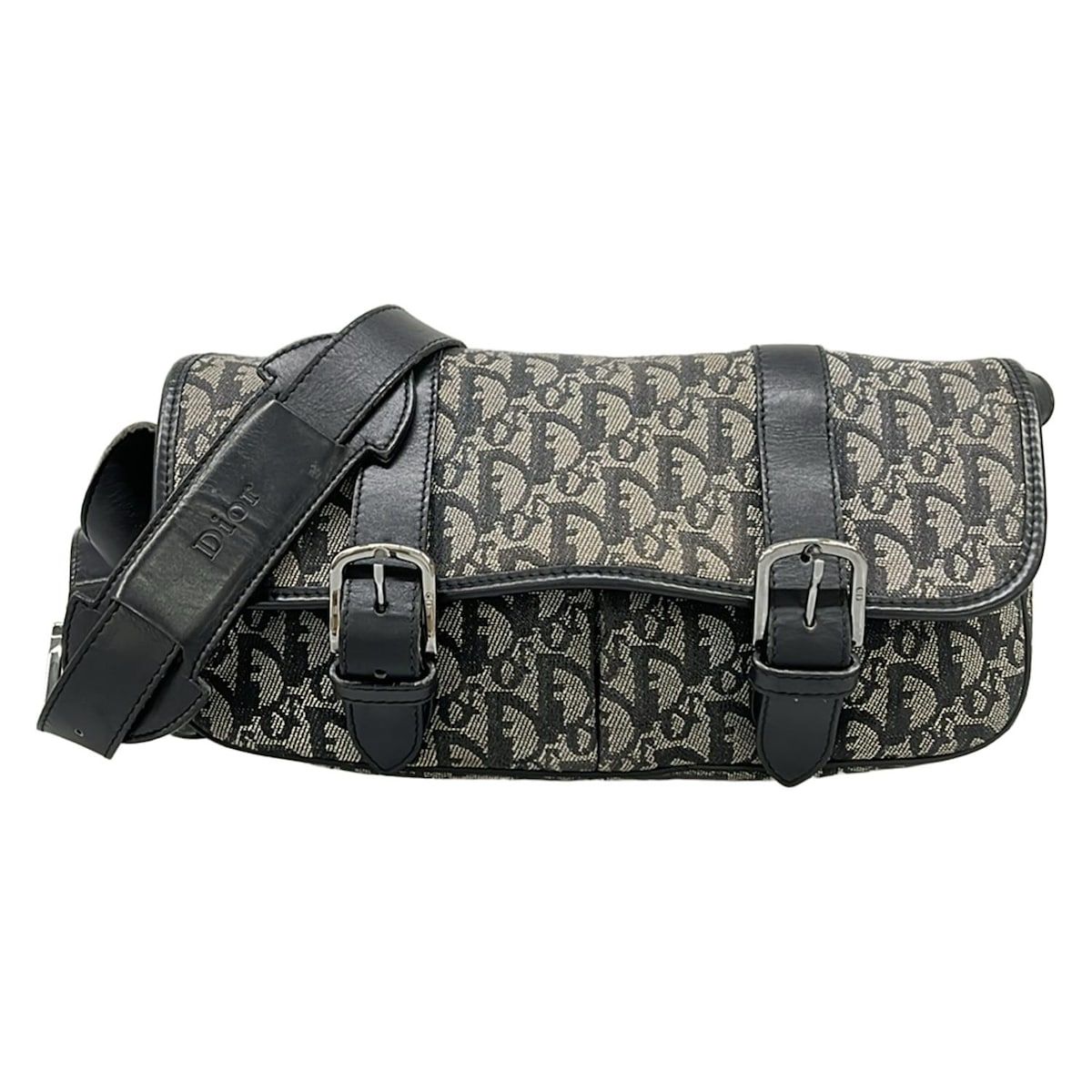 Dior Shoulder Bag Trotter Black Ivory Dark Gray Leather