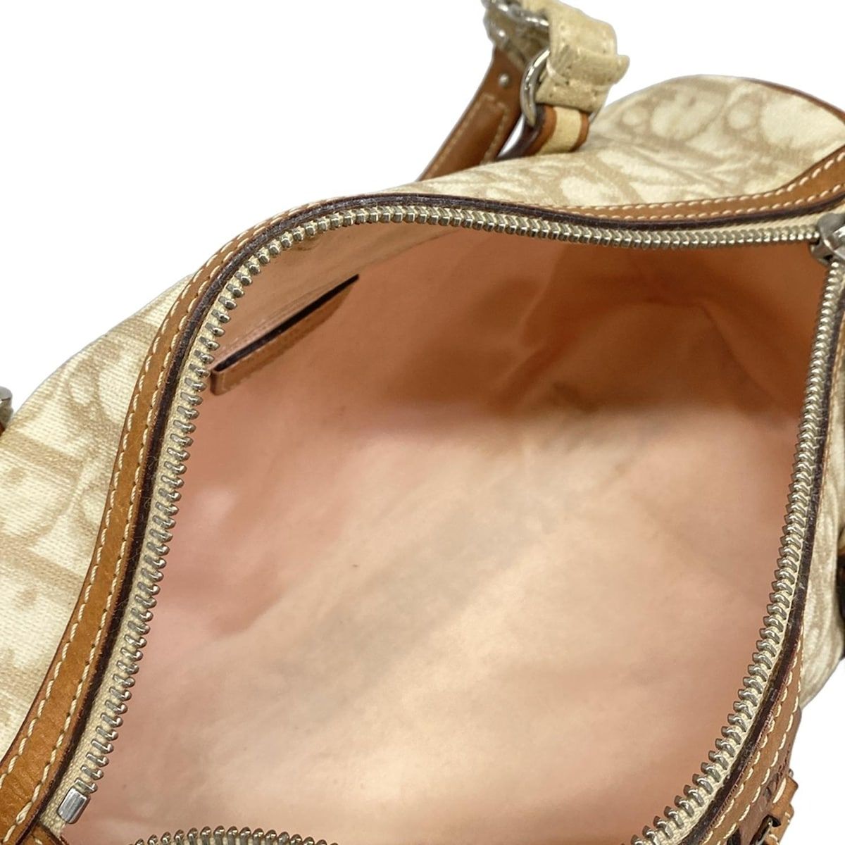 Dior Handbag Trotter Romantic Ivory Beige Brown Ribbon Leather — view 7