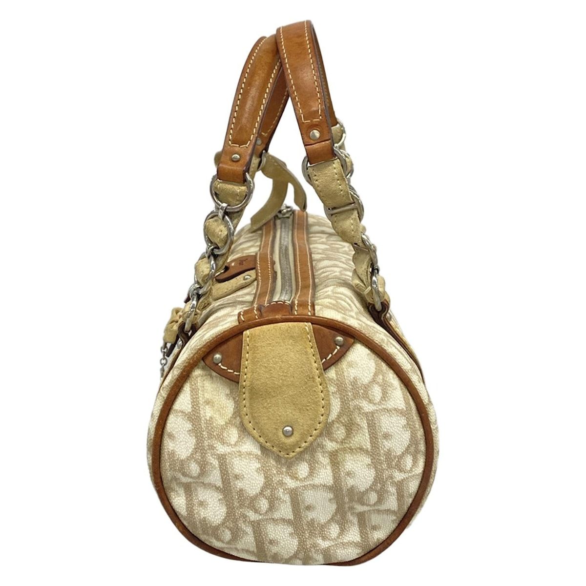 Dior Handbag Trotter Romantic Ivory Beige Brown Ribbon Leather — view 4