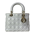 Dior Handbag Lady Bag Silver Leather