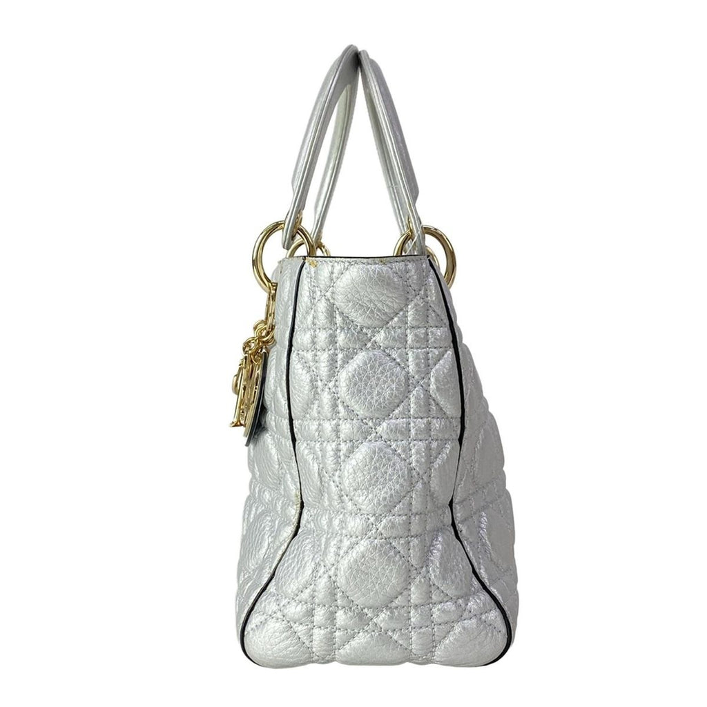 Dior Handbag Lady Bag Silver Leather — view 4