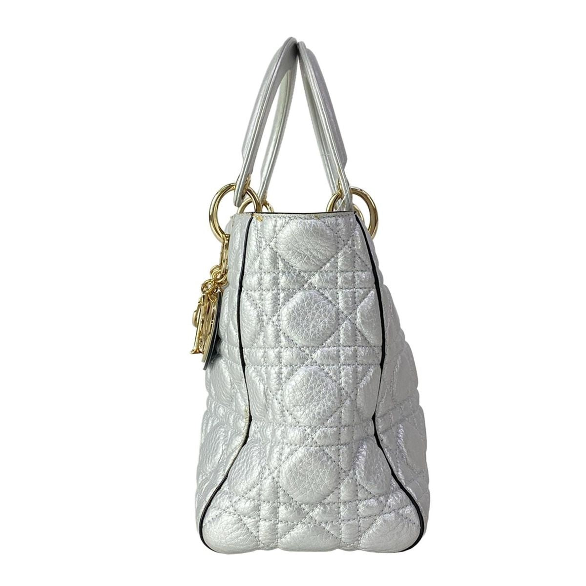 Dior Handbag Lady Bag Silver Leather — view 4