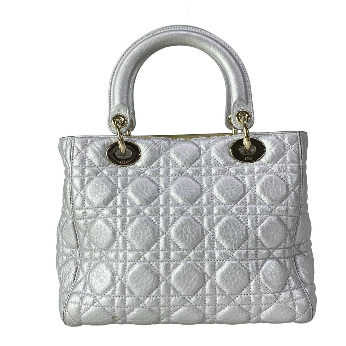 Dior Handbag Lady Bag Silver Leather — view 3