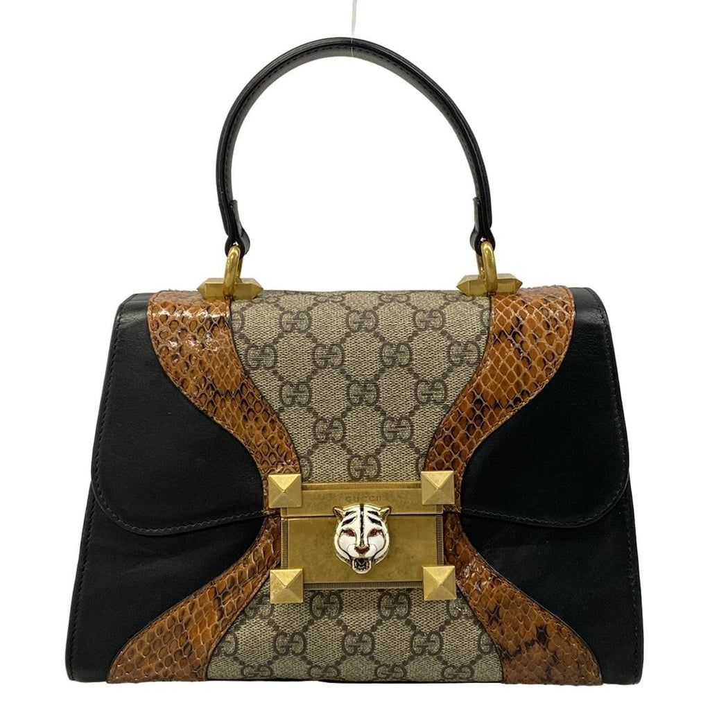 Gucci Handbag GG Plus Supreme Ojiride Black Brown Multi Leather