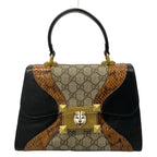 Gucci Handbag GG Plus Supreme Ojiride Black Brown Multi Leather