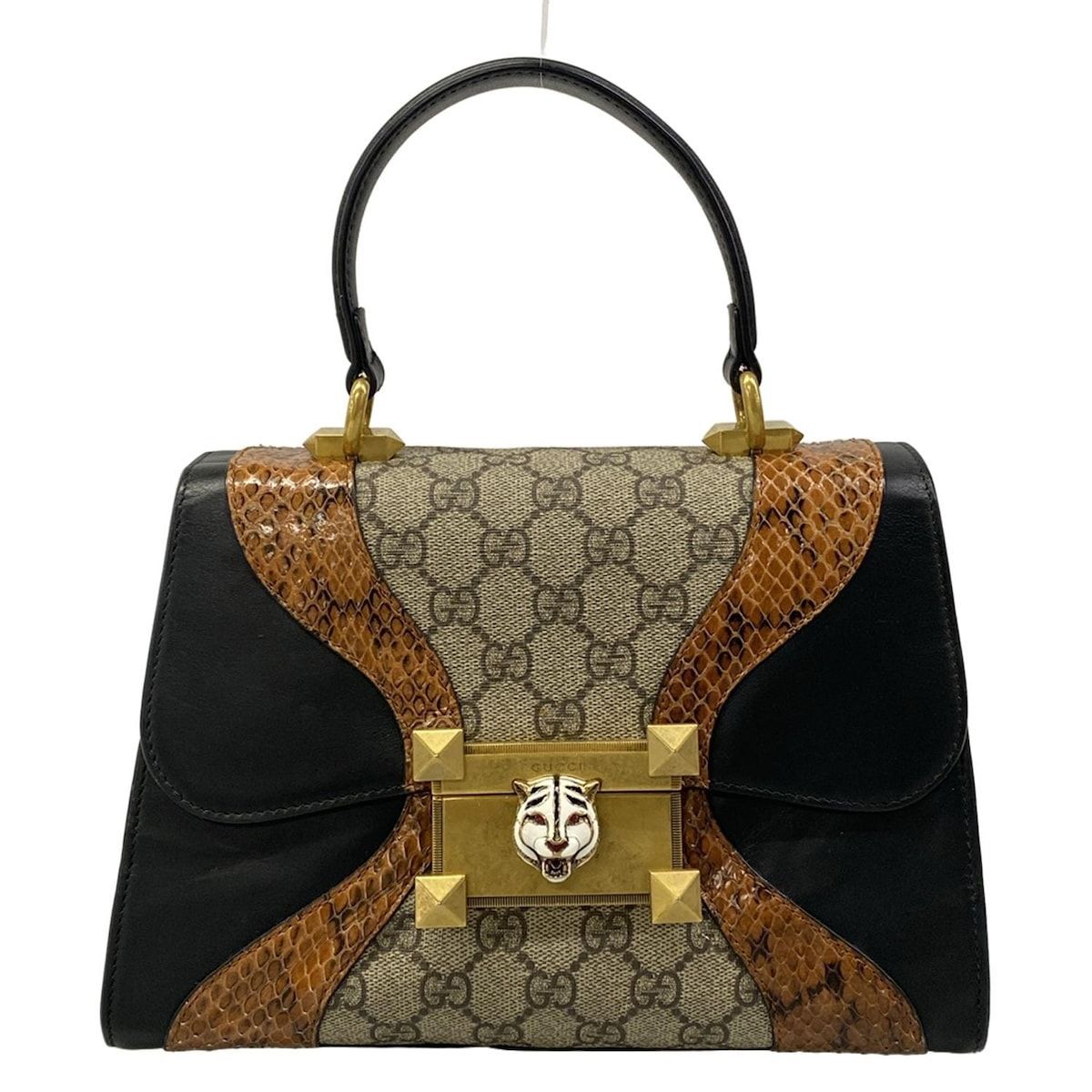 Gucci Handbag GG Plus Supreme Ojiride Black Brown Multi Leather