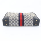 Gucci GG Canvas Leather Handbag Tote Navy — view 5