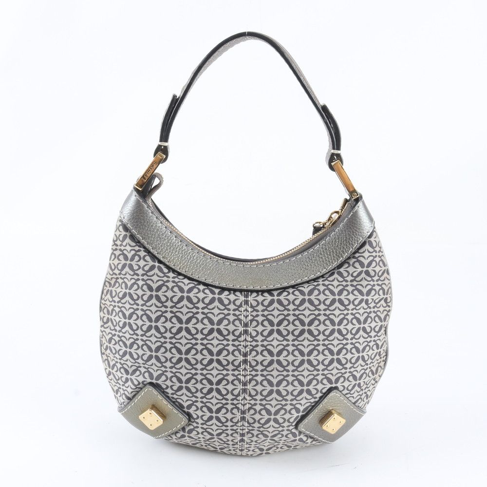 Loewe New Road Line Anagram Repeat Leather Canvas Shoulder Bag — view 3