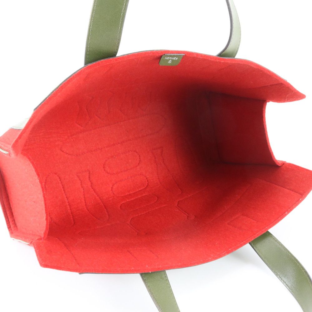 Hermes Petit Ash Leather Canvas Tote Shoulder Hand — view 7
