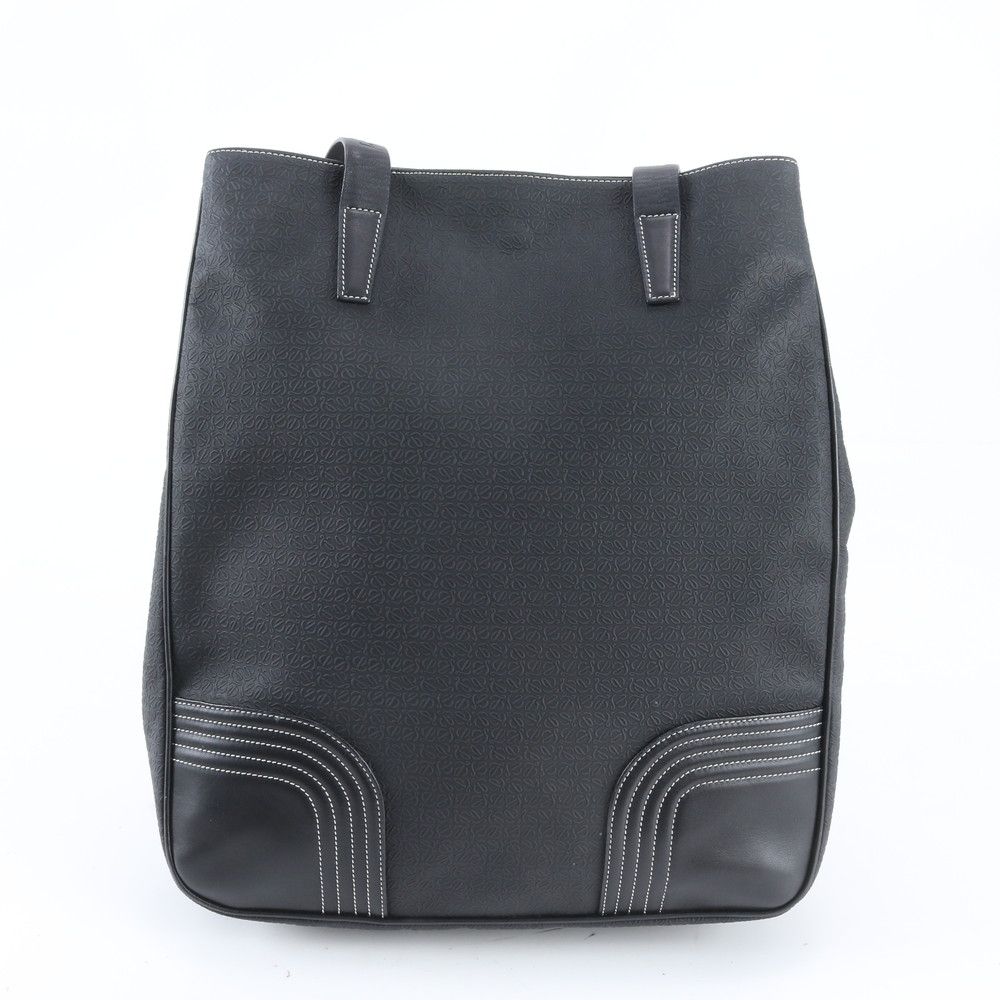Loewe Anagram Repeat Leather Nylon Tote Shoulder Black — view 3