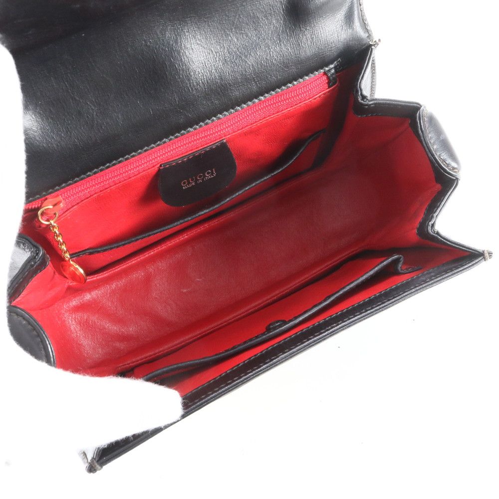 Gucci Vintage Ladylock Leather Handbag Tote Black — view 7