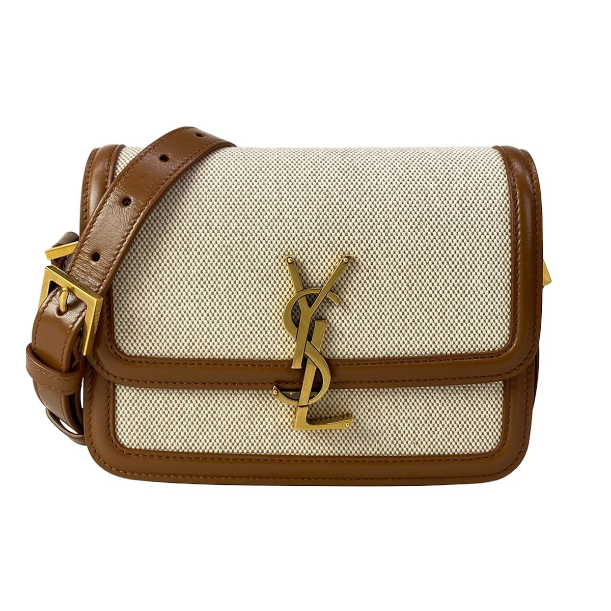 Saint Laurent Paris Shoulder Bag Solferino Small Ivory Brown Leather