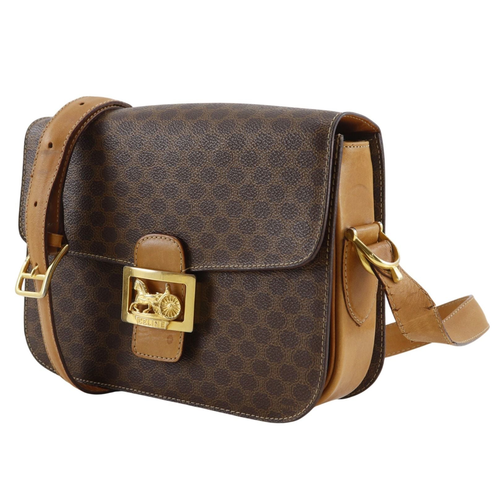 Celine Carriage Macadam Pattern Vintage Brown Shoulder — view 2