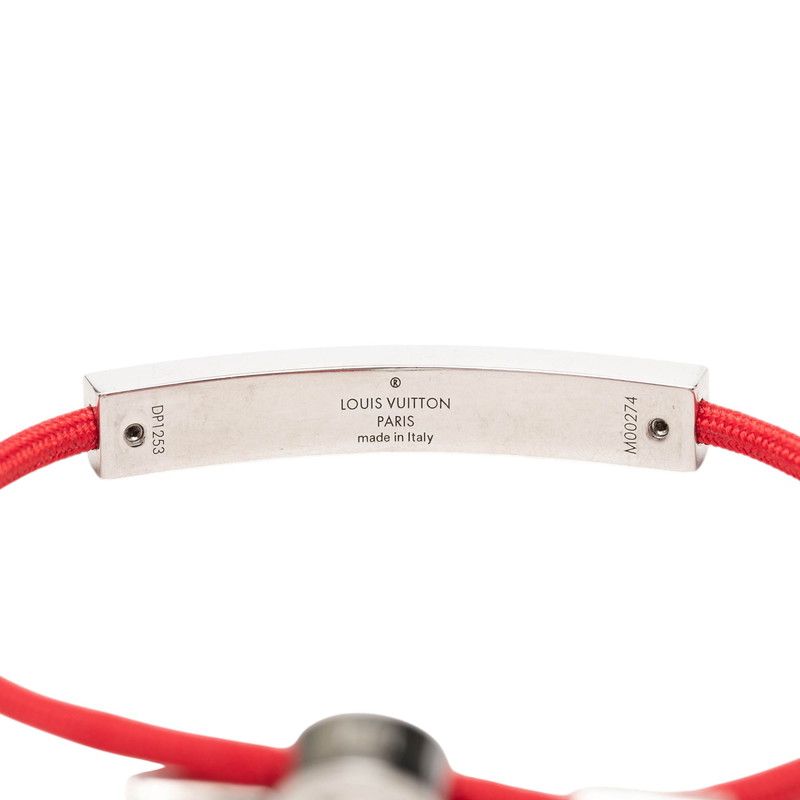 Louis Vuitton Bracelet LV Space Logo Plate Red Metal Nylon — view 4