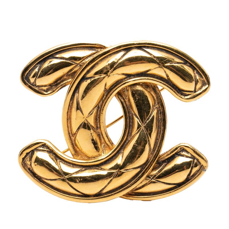 Chanel CC Logo Quilted Brooch Gold Plated