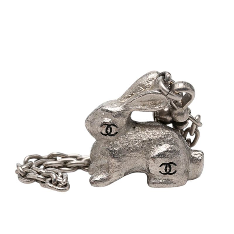 Chanel CC Logo Rabbit Motif Charm 05 Silver Metal 1- Keychain