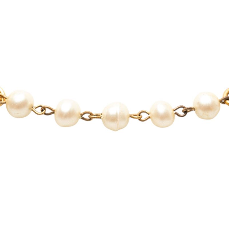 Chanel Vintage Chain Necklace Gold Plated Faux Pearl — view 4