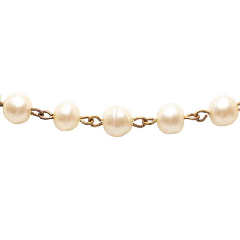 Chanel Vintage Chain Necklace Gold Plated Faux Pearl — view 3