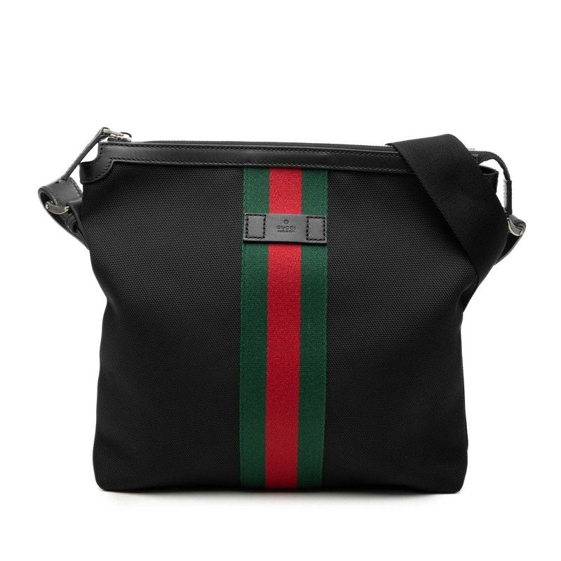 Gucci Sherry Line Crossbody Shoulder Bag Black Canvas Leather
