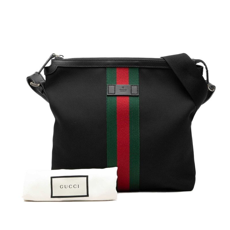 Gucci Sherry Line Crossbody Shoulder Bag Black Canvas Leather — view 7