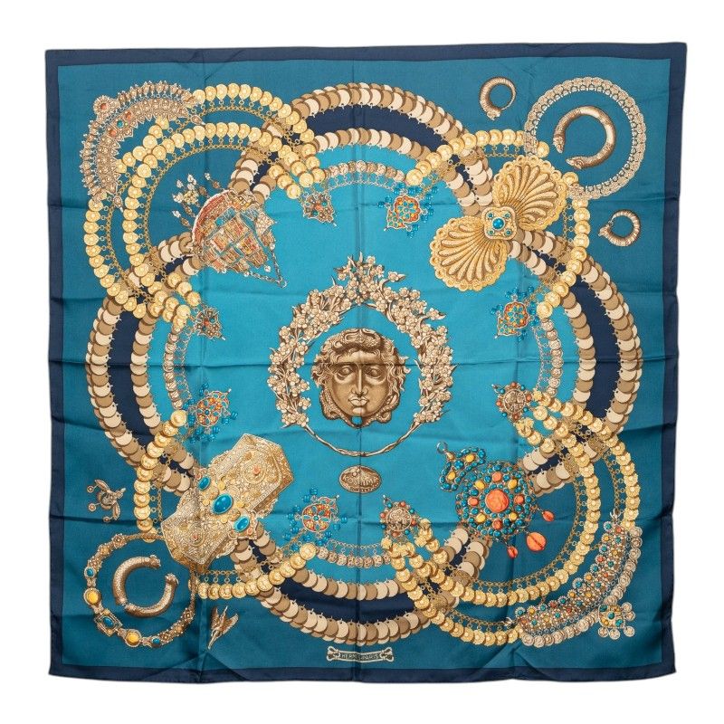 Hermes Carre 90 Kosmima Universe Scarf Blue Multicolor Silk