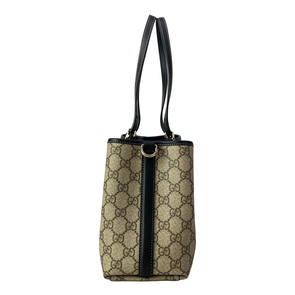 Gucci Tote GG Emblem Beige Dark Brown Black Leather — view 2