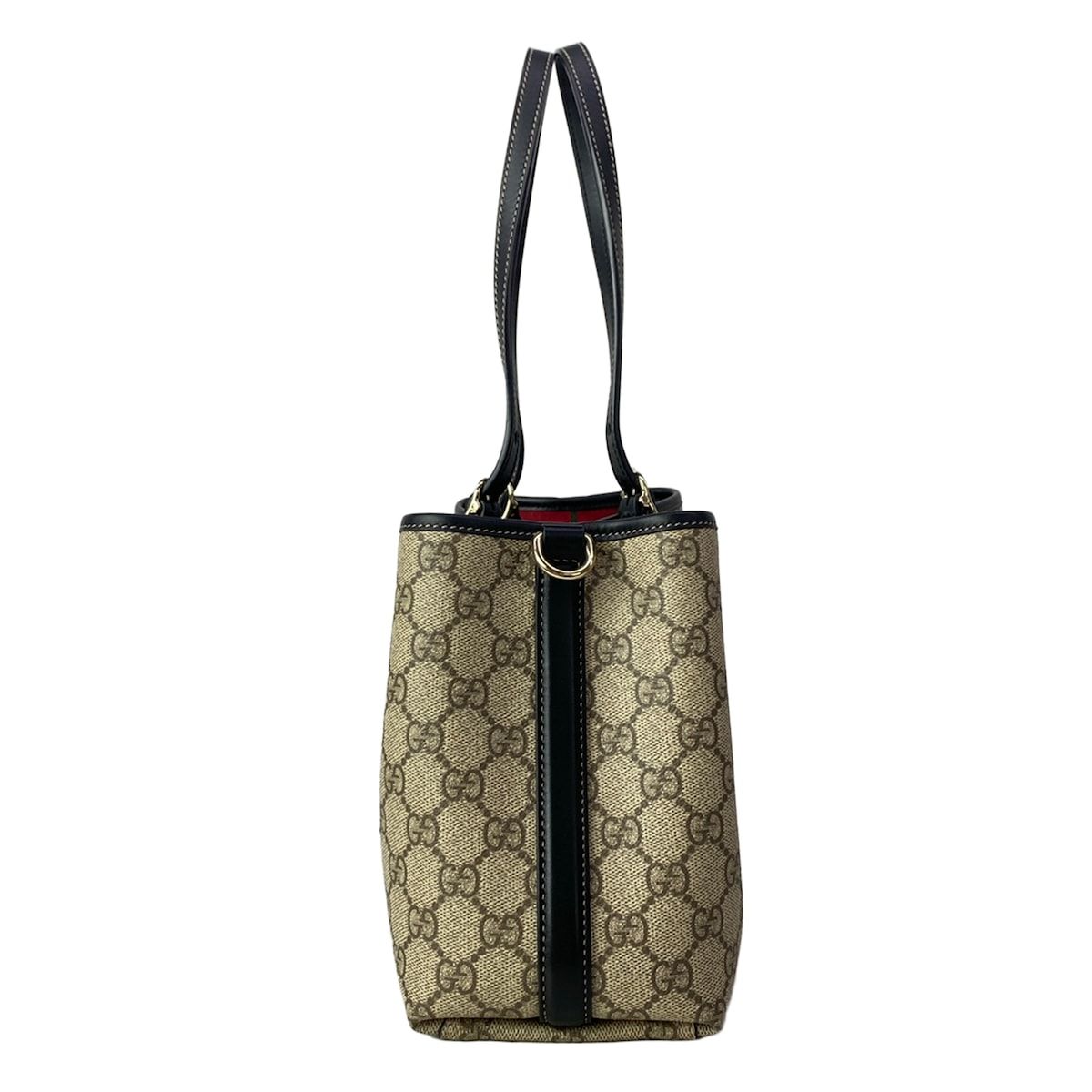 Gucci Tote GG Emblem Beige Dark Brown Black Leather — view 4