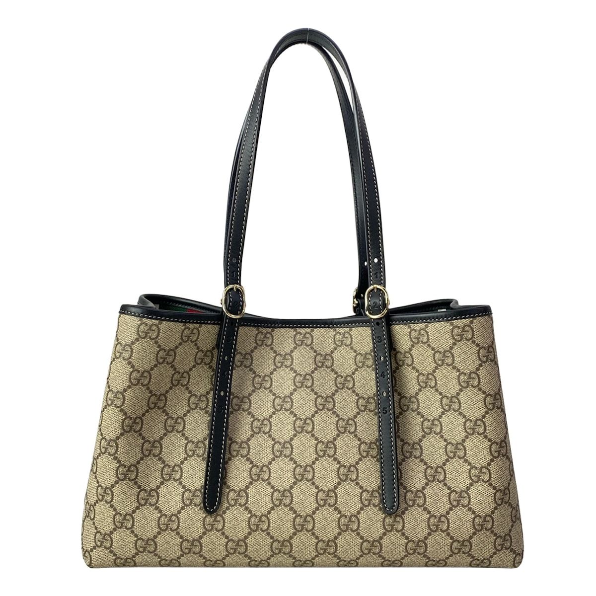 Gucci Tote GG Emblem Beige Dark Brown Black Leather — view 3