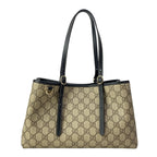 Gucci Tote GG Emblem Beige Dark Brown Black Leather