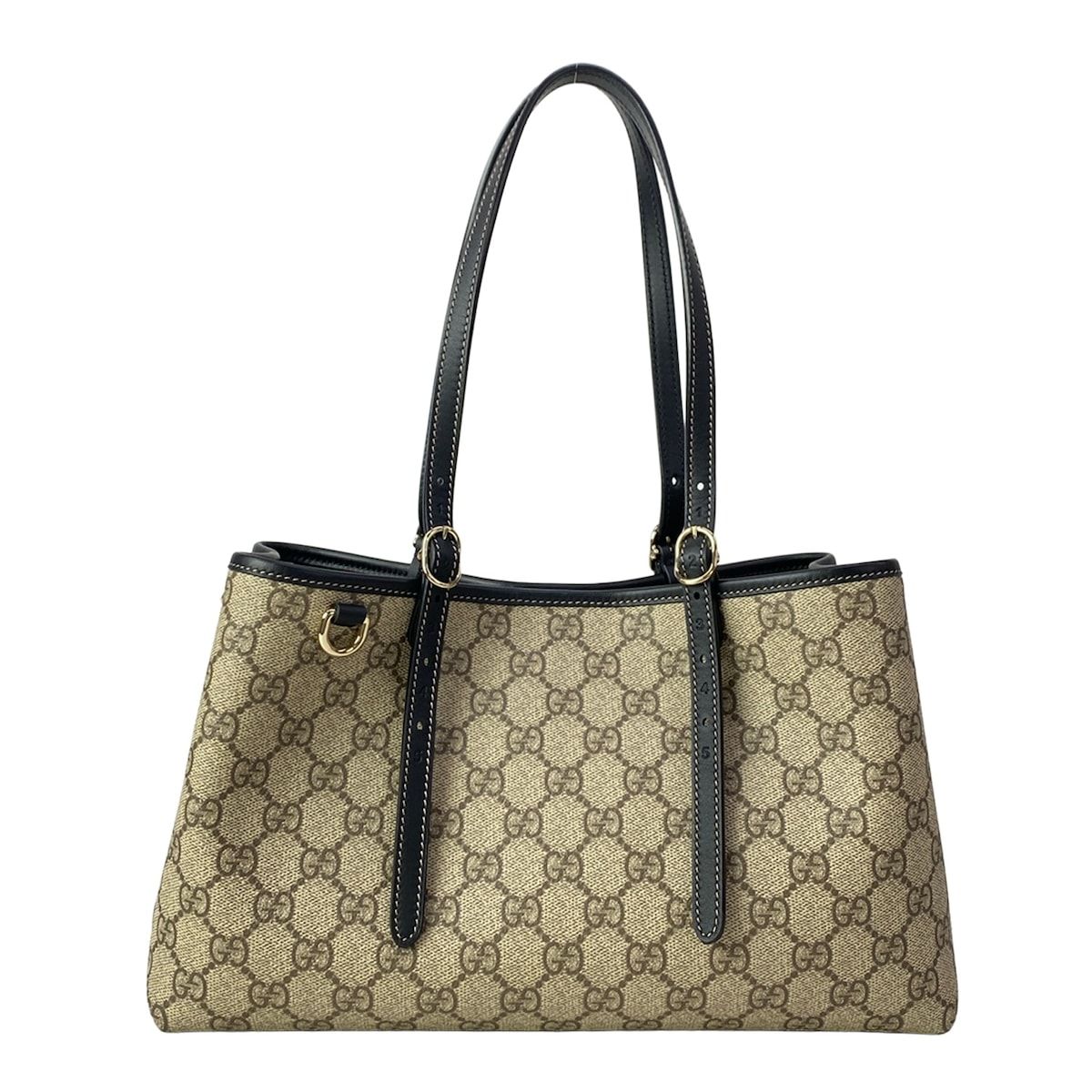 Gucci Tote GG Emblem Beige Dark Brown Black Leather