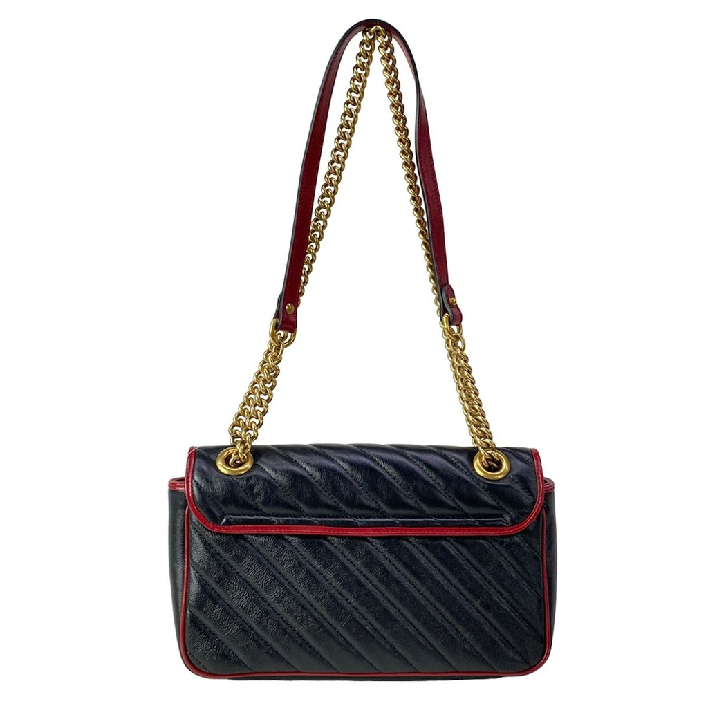 Gucci Shoulder Bag GG Marmont Quilted Small Bag Black Red Chain — view 3
