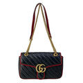 Gucci Shoulder Bag GG Marmont Quilted Small Bag Black Red Chain
