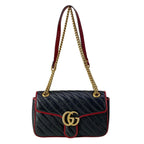 Gucci Shoulder Bag GG Marmont Quilted Small Bag Black Red Chain