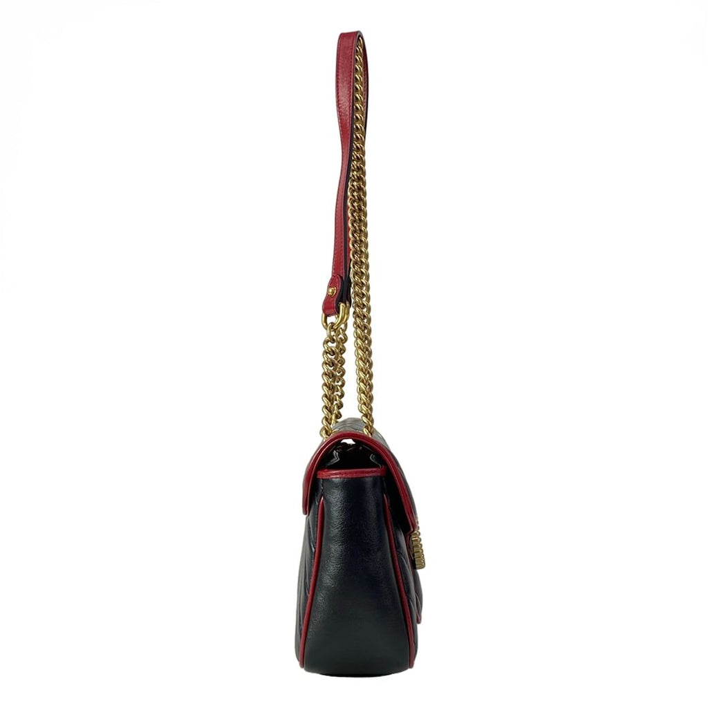 Gucci Shoulder Bag GG Marmont Quilted Small Bag Black Red Chain — view 2