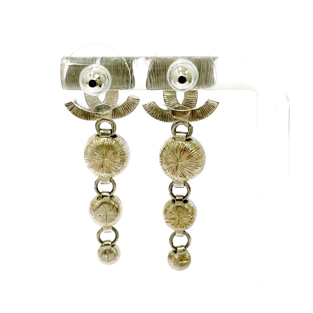 Chanel Rhinestone CC Logo Swing Earrings Silver — view 5