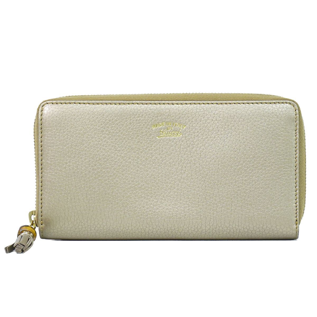 Gucci Bamboo Tassel Zip Around Wallet Leather Gold
