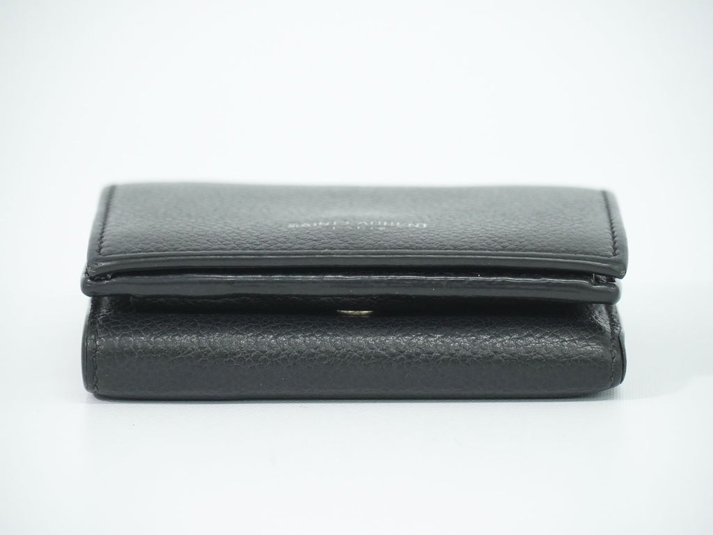 Saint Laurent Logo Trifold Wallet Compact Leather Black — view 3