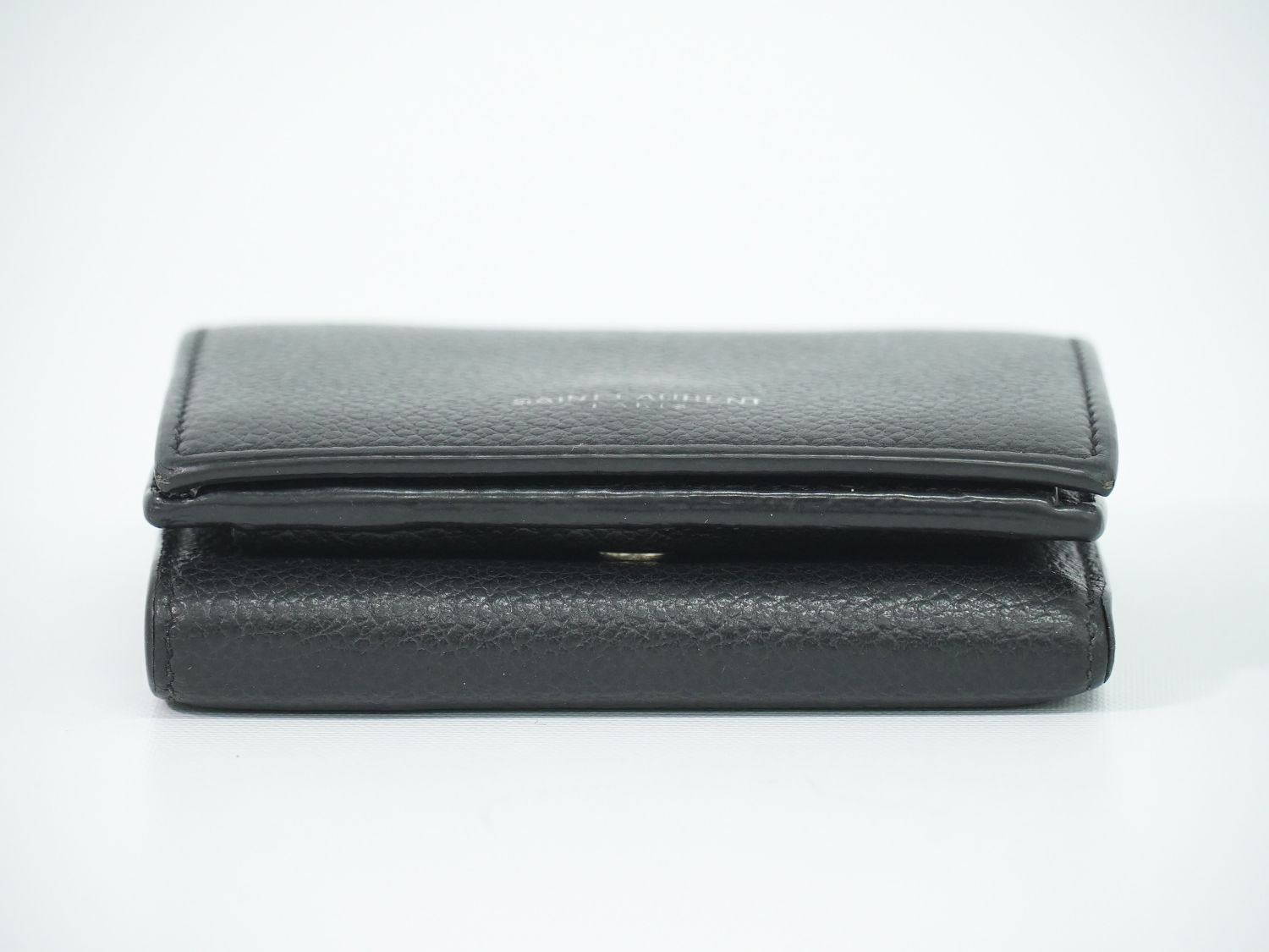 Saint Laurent Logo Trifold Wallet Compact Leather Black — view 3