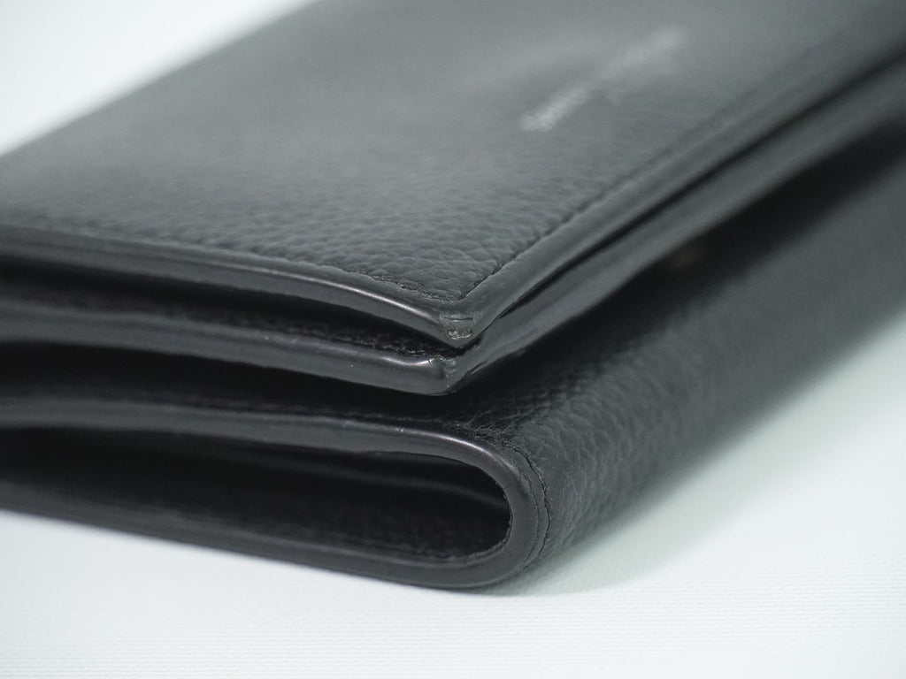 Saint Laurent Logo Trifold Wallet Compact Leather Black — view 6