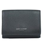 Saint Laurent Logo Trifold Wallet Compact Leather Black